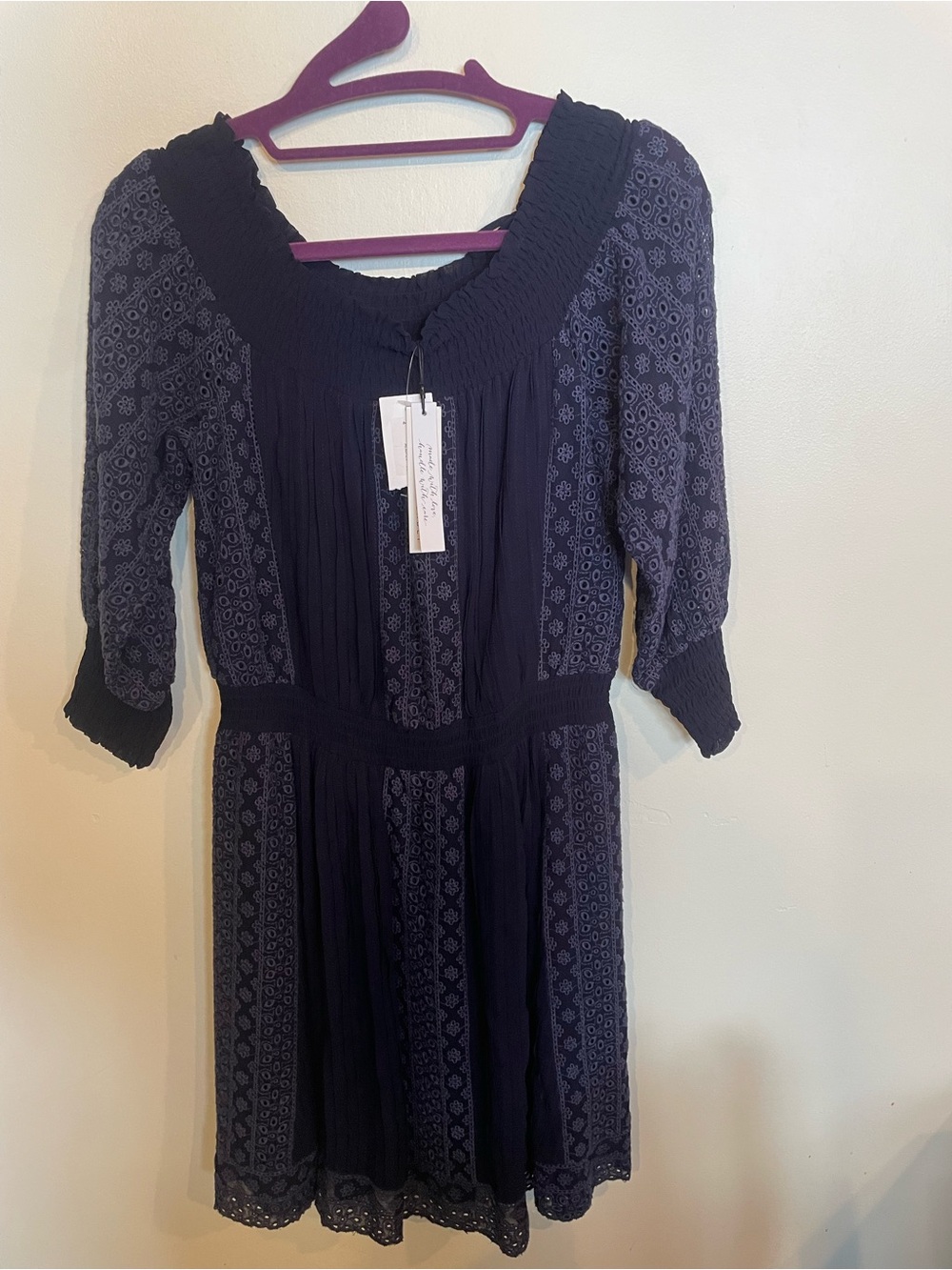 Alice + Olivia Dark Navy Crochet-Panel Midi Dress